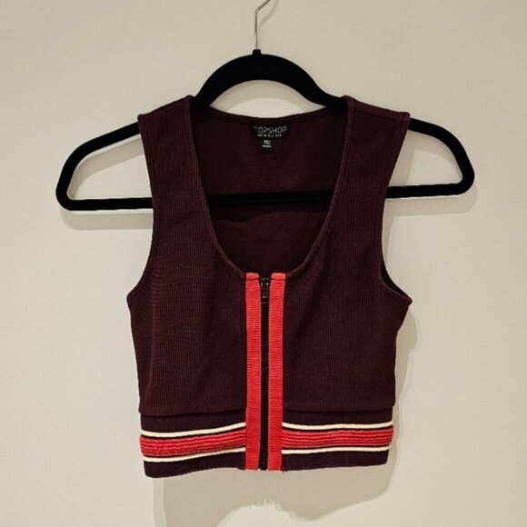 Topshop Burgundy & Red Crop Top 2 - Picture 2 of 6